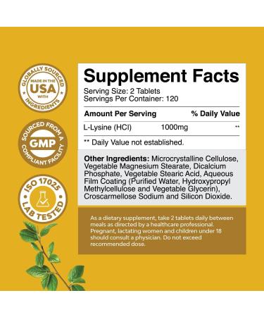 L Lysine 1000mg - Essential Amino Acids for Eye Health Immune Support & Muscle Growth - 240 Vegetarian Tablets - Buy Online on GoSupps.com