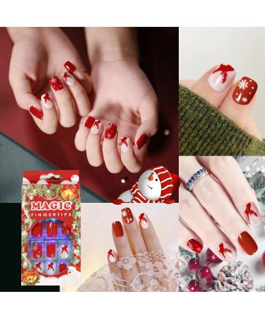 4 Boxs Christmas Fake Nails Artificial Fake Stiletto Fingernails Artificial Full Cover Fingernails For Christmas party nail decoration(Short armour) - Buy Online on GoSupps.com