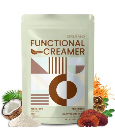 Mushroom Coffee Creamer Coconut Creamer for Coffee with 14 Mushroom Blend MCT ALPHA-GPC & Adaptogenic Herbs | Support Focus Immunity and Energy | 6.35oz