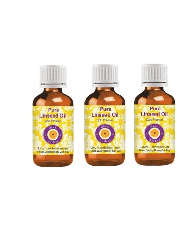 Deve Herbes Deve Herbes Pure Flax Oil (Linum usitatissimum) Natural Cold Pressed Therapeutic Grade (Pack of Three) 100ml x 3 (10 oz)