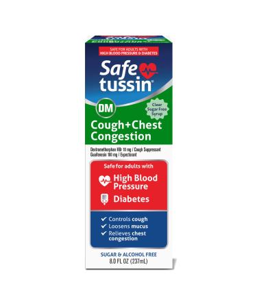 Safetussin DM Cough + Chest Congestion Safe for Adults with High Blood Pressure & Diabetes 8 oz
