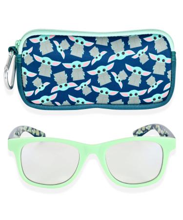 STAR WARS Baby Yoda Blue Light Blocking Glasses for Kids with Case Boys Computer Video Gaming Glasses Age 2-10 Eyewear Protection (Green/Blue) (Small Green/Blue)