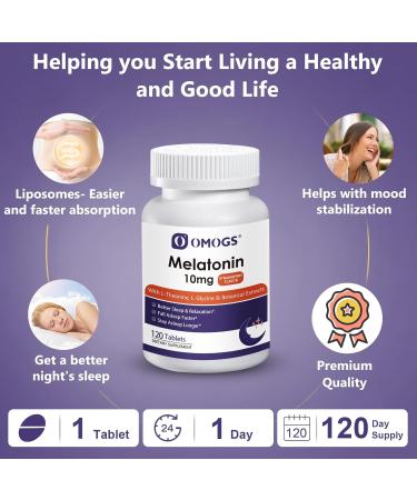 OMOGS Melatonin Sleep Supplements Fast Dissolve Melatonin 10mg Tablets with L-Theanine .L-Glycine & Vitamin Promotes Relaxation & Sleep Health Strawberry Flavor 120-Day Supply. - Buy Online on GoSupps.com