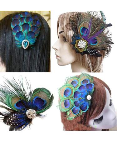 Bohemian Peacock Feather Hair Clip - Elegant Wedding Hair Accessory (Style 3) - Buy Online on GoSupps.com