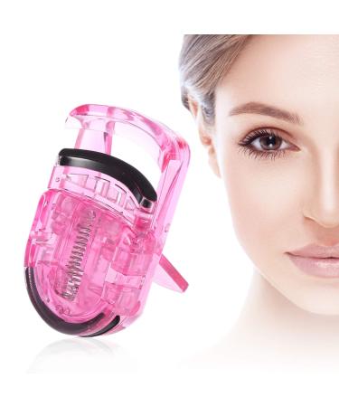 Eyelash Curler Mini Portable Clip with Rubber Eyelash Natural Curling Cosmetic Tools(Pink)