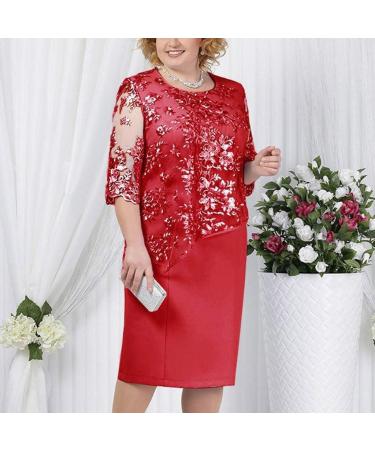 Women's Plus Size Floral Lace Sheath Dress - XL Red-1 | Knee Length Work Casual Party Cocktail Dress - Buy Online on GoSupps.com