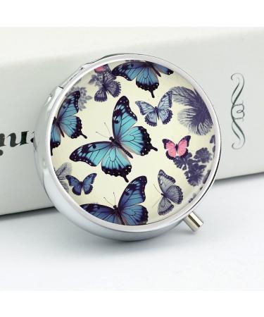 Beautiful Butterfly Round Pill Box | 3 Compartment Metal Organizer | Portable Decorative Pill Case - Buy Online on GoSupps.com