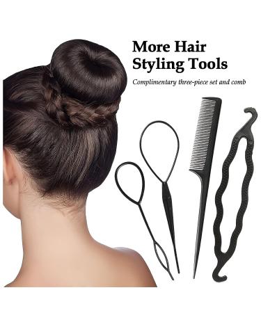 6-Piece Hair Bun Maker Set - Ring Style Donut Bun Shaper & Hair Accessories with Bobby Pins, Elastic Bands, and Ponytail Tools for Women, Girls, Kids - Black - Buy Online on GoSupps.com