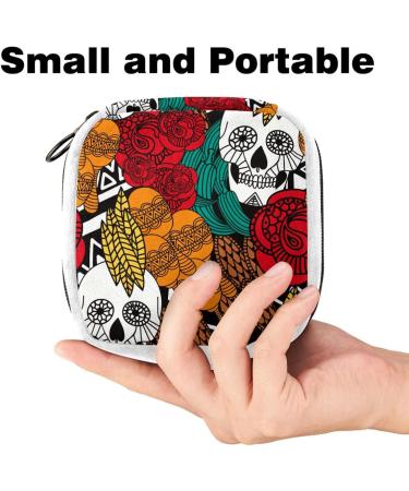 Colorful Skull Pattern Sanitary Napkin Storage Bag - Period Tampon Makeup Pad Pouch - Buy Online on GoSupps.com