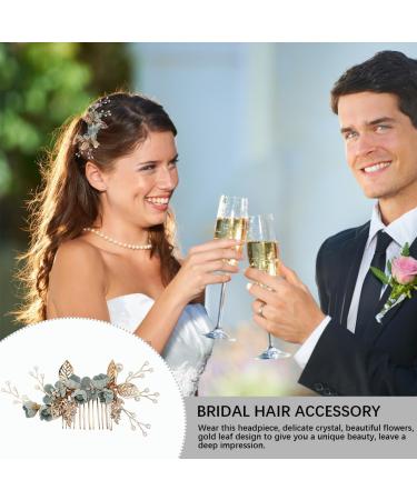 FERCAISH Wedding Hair Comb Flower Crystal Bridal Hair Accessories Pearl Leaf Headpiece for Wedding Bride Bridesmaid (Green) Mint Green - Buy Online on GoSupps.com