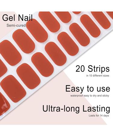Foyute Semi Cured Gel Nail Strips 20 Pcs Soft Self-Adhesive Gel Nail Polish Wraps Sticker for Salon-Quality Manicure Set Long Lasting Easy to Apply & Remove Nail File & Wooden Stick (Burgundy A) - Buy Online on GoSupps.com