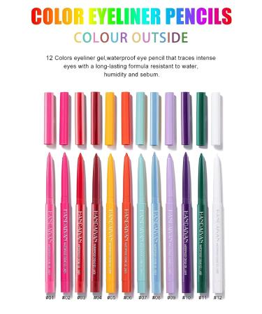 12-Piece Waterproof Neon Colored Eyeliners Twist Up Pencil Set for Women - Long Lasting Matte Finish - Eye Makeup Pencils in Vibrant Shades - Buy Online on GoSupps.com