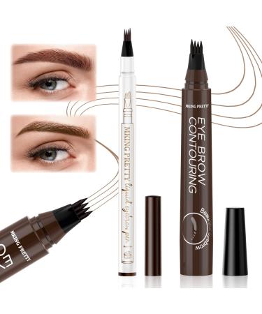 Ainviata 2PCS Liquid Eyebrow Pencil with 4 Micro-Fork Tips  Microblading Eyebrow Tint Tattoo Pen Stays on All Day  Waterproof & Smudge-proof Brow Pencil Creates Natural Looking Eyebrow Makeup Chestnut & Gray Brown