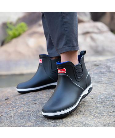 QUENLOOP Men's Ankle Rain Boots - Waterproof Slip-On Chelsea Boots for Garden Work - Size 10, All Black - Buy Online on GoSupps.com