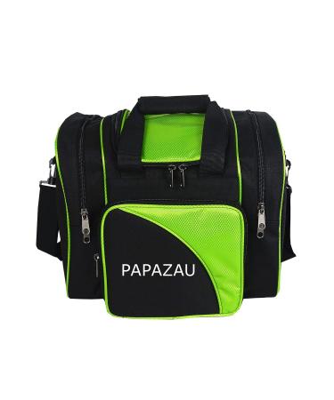 PAPAZAU Bowling Bag for Single Ball - Single Ball Tote Bag with Padded Ball Holder - Fits a Single Pair of Bowling Shoes Up to Mens Size 14 Black/Green