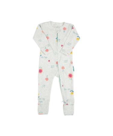 100% Cotton Two-Way Zipper Baby Sleepsuit Unisex Gender Neutral Onesie Romper for Boys and Girls Double Zip Footless with Fold Over Cuffs on Hands and Feet 6-12 Months Flower