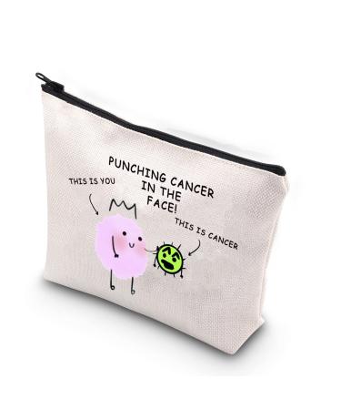 Funny Cancer Awareness Gift Zippered Makeup Bag White Punching Cancer UK