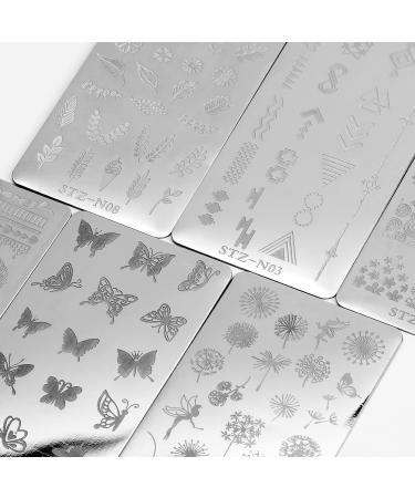 6Pcs Nail Art Stamping Plates Set Floral, Leaf, Butterflies, Feathers Designs for Women's Manicure - MWOOT Nail Stencils for Image Stamp Templates - Buy Online on GoSupps.com