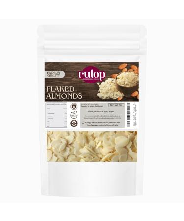 Rulop Flaked Almonds 1kg - 100% Natural Raw Sliced Blanched Almond Flakes 1 kg - Large Bulk Bag Premium Quality Blanch Almond Slices Slice Nut Ideal for Baking Cakes Cereal Topper - Non GMO Vegan