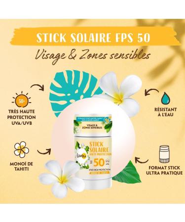 LOVEA - Sun Stick SPF 50 - High Protection for Face & Sensitive Areas - Mono De Tahiti - UVA/UVB Protection - Invisible & Water-Resistant Finish - Vegan - Made in France - 40 g - Buy Online on GoSupps.com