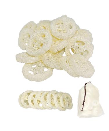 25Pcs Natural Loofah Slices of 2In Reusable Natural Loofah Cuts for Cleaner Sponge Scrubber Facial Soap Holder and DIY Customize Soap Tools for Wholesome Skin Care and Exfoliation with 1 Storage Bag 2 Inch (Pack of 25)