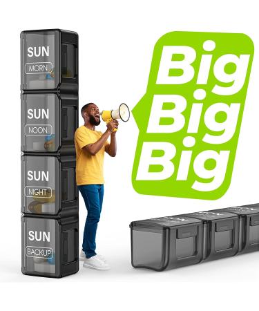 Large Weekly Pill Organizer - 4 Times a Day, 7 Day Pill Box - 28 Compartments - Ideal for Fish Oils, Vitamins, Supplements - Black - Buy Online on GoSupps.com