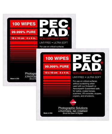 PEC-PAD Lint Free Wipes 4x4 Non-Abrasive Ultra Soft Cloth for Cleaning Sensitive Surfaces like Camera, Lens, Filters, Film, Scanners, Telescopes, Microscopes, Binoculars. (100 Sheets Per/Pkg) 2-Pack