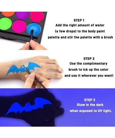 Glow In The Dark Face Paint - UV Blacklight Halloween Makeup & Neon Accessories | No Transfer Body Paint & Water Activated Eyeliner - Buy Online on GoSupps.com