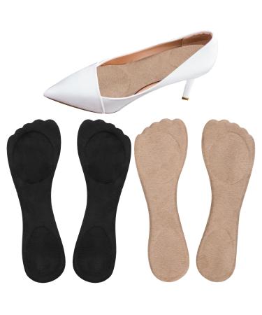 2 pairs 3/4 gel-damping performances for women non-slip self-adhesive high-heel inner soles including clothes shoe insoles Comfortable shoe pads for pumps sandals flat (black beige)