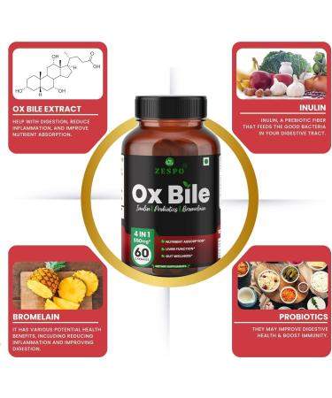 Ox Bile 550mg Digestive Aid - Enhanced Nutrient Absorption Liver Function Support Gut Health with Inulin Probiotics Broelain for Digestive Wellness Capsule - Buy Online on GoSupps.com