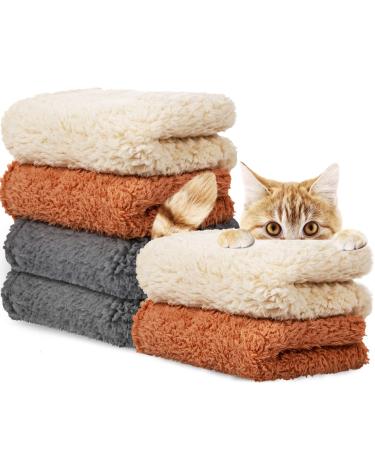 6 Pieces Calming Blankets Fluffy Fleece Dog Blanket Puppy Blanket for Small Medium Dogs Cat, Soft and Warm Pet Blanket, Anxiety & Stress Relief Blanket for Dog Cat, Gray/Beige/Khaki (31 x 24 Inch)