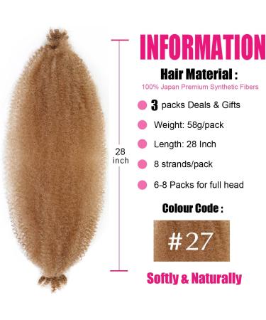Springy Afro Twist Hair 28 Inch Cuban Twist Hair 3 Packs Marley Twist Braiding Hair Pre-separated Spring Twist Hair Wrapping Hair for Soft Locs Cuban Twist Crochet Hair for Women (28Inch-3Pcs-27#) - Buy Online on GoSupps.com