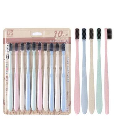 YAOSEN Eco-Friendly Wheat Straw Toothbrush Bamboo Charcoal Soft Bristles Toothbrush (10Pcs)
