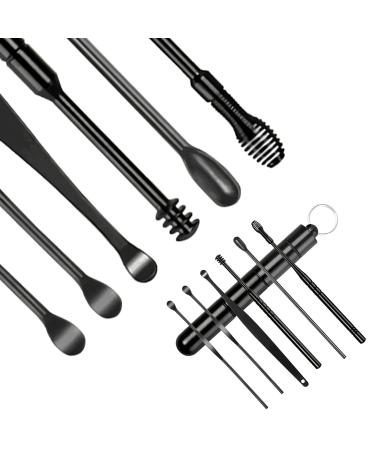 6 Pcs Portable Earwax Removal Kit Products  Stainless Steel Ear Wax Remover Tool 360 Massage Ear Pick Cleaning Care Kits  Keychain Ear Spoon in Sealed Storage Box with Spiral Ear Curette and Scoops Black With Keychain