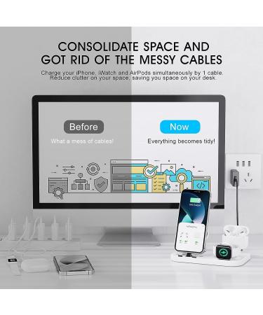 3 in 1 Portable Charging Station for Apple Products | Foldable Dock for iPhone/AirPods | Compatible with iWatch Series | Includes 15W Adapter | White - Buy Online on GoSupps.com