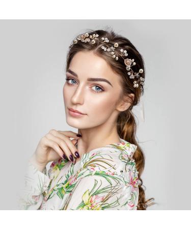 Bridal Headband Etercycle Gold Bridal Hairband Wedding Party Women's Pearl Rhinestones Headpiece Wedding Hair Jewelry for Bride Bridesmaids - Buy Online on GoSupps.com