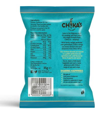 CHIKA'S - Hand Cooked Lightly Salted Plantain Crisps - Healthy & Nutritious Vegan Snack - 12 x 35g - Buy Online on GoSupps.com