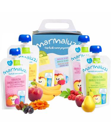 Organic Quetschies by Marmaluzi - Premium Baby Quetschie for Children from 6 months - fruit puree without added sugar and additives - gift set - 4 pack (4 x 90g.) Mix 2
