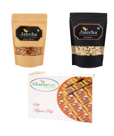 Ghasitaram Gifts Diwali Gifts - Best of Almonds Cashews and Mysore Pak |Diwali Holi Rakhi Valentine Christmas Birthday Anniversary Gift for Her Him Mothers Day Fathers Day| Best of 3 Almonds Cashews and Mysore Pak