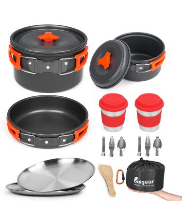Bisgear Camping Cookware Mess Kit for Backpacking Gear - Camping Pots and Pans Set with Cups Plates Flatware - Camping Cooking Set Accessories - Survival Gear and Equipment Blue