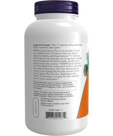 NOW Supplements Coral Calcium Plus Bone Health* Healthy pH Balance* 250 Veg Capsules (Pack of 2) - Buy Online on GoSupps.com