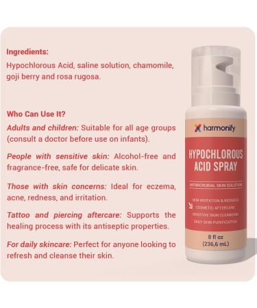 HARMONIFY Hypochlorous Acid Spray 8 fl oz - Antimicrobial Skin Solution for Face & Body - Hypochlorous Acid for Sensitive Skin Redness & Acne - Daily Skin Cleansing & Cosmetic Aftercare - Buy Online on GoSupps.com
