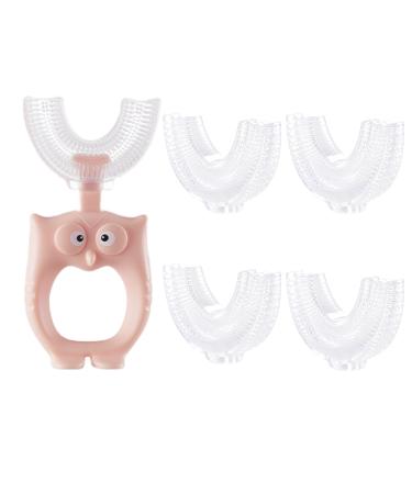 360 U-shaped toothbrush for toddlers for children aged 2 6 and 2 4 and 4 7 and 6 8 years all rounded teeth round wide 3 pages foam manual for boys and girls1 pink owl + 4 interchangeable heads + 7 incentive sticker for brushing your teeth