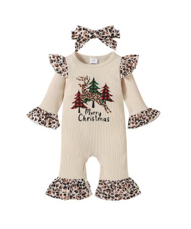 Loalirando Baby Girl Boy Christmas Romper Jumpsuit Overall Newborn Toddler Xmas Outfit Clothing One Piece My First Christmas 0-3 Months Beige 83 - Tree