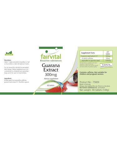 Fairvital | Guarana Extract 300mg box of 3 months - VEGAN - Highly dosed - 90 tablets - Paullinia cupana - Buy Online on GoSupps.com