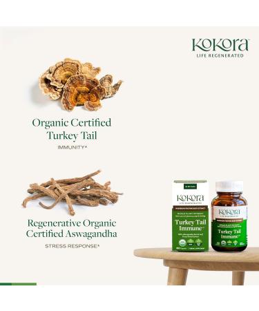 kokora Turkey Tail Immune - Organic Adaptogenic Mushroom Supplement - Includes Potent Extracts of Turkey Tail and Ashwagandha - 60 Capsules - 30 Servings - Buy Online on GoSupps.com