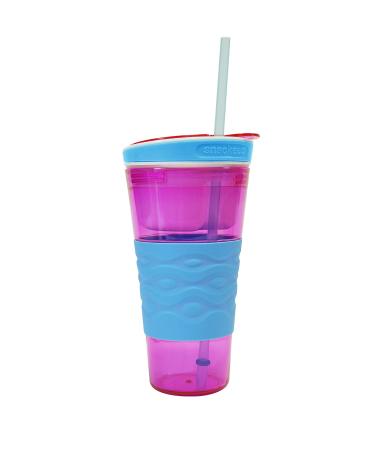 Snackeez Travel Snack & Drink Cup with Straw  Pink  Large (Pack of 1)
