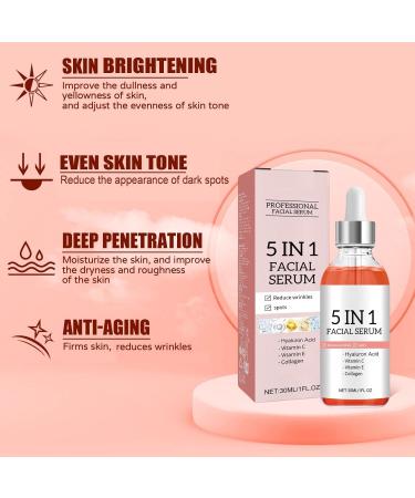 JASUAI Finones Skin Vitamin Serum 5in1 Vitamin C Facial Serum with Hyaluronic Acid AntiAging Hydration for Dark Spots Wrinkles Dull Skin Collagen Boost Facial Essence 1 Piece 1 Piece - Buy Online on GoSupps.com
