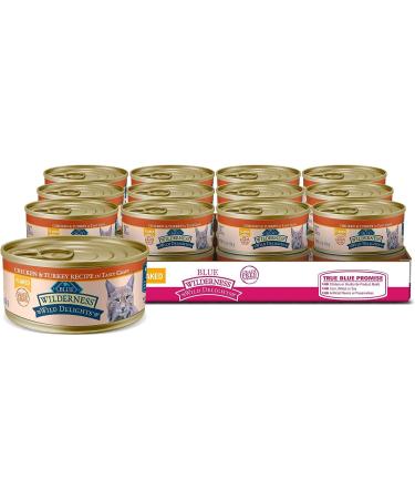 Blue Buffalo Wilderness Wild Delights Natural Wet Cat Food Chicken & Turkey Flaked 5.5oz (Pack of 24) Large Cans Flaked Chicken & Turkey