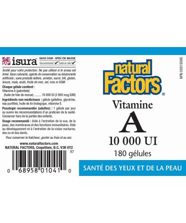 Natural Factors Vitamin A 10000 IU - 180 Softgels for Eye Health & Immune Support - Buy Online on GoSupps.com